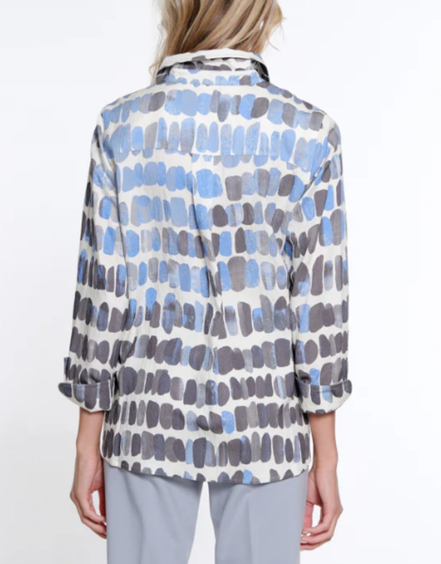 Multiples-Spring/Summer 2025-M15212BM-Turn Up Cuff 3/4 Sleeve Print Shirt-Multi - The Coach Pyramids