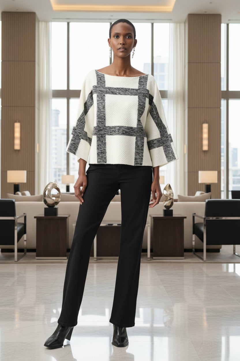 Joseph Ribkoff Fall 2026-263946-4291-Top-Winter White/Black - The Coach Pyramids