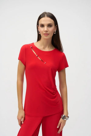 Joseph Ribkoff Summer 2025-252124-4209-Top-Radiant Red