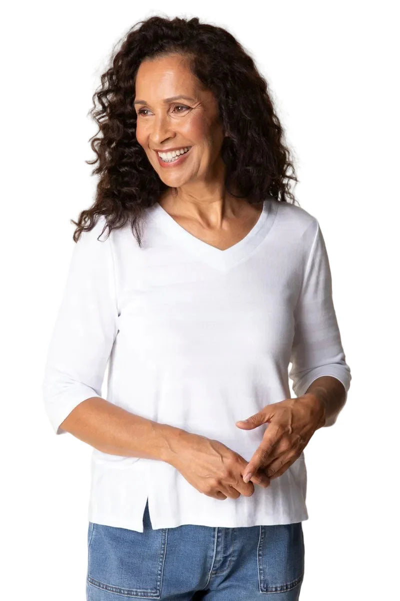 Habitat-H30015-Elbow Sleeve Top-White - The Coach Pyramids