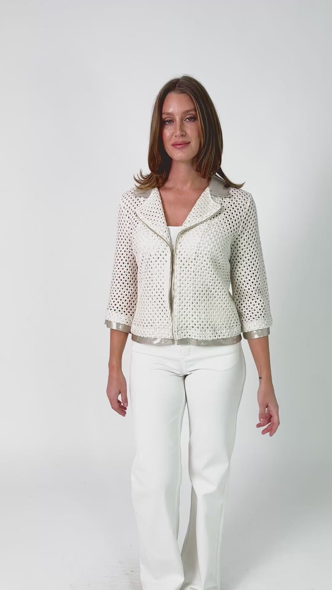 Frank Lyman-266282-Knit Jacket-Beige/Gold