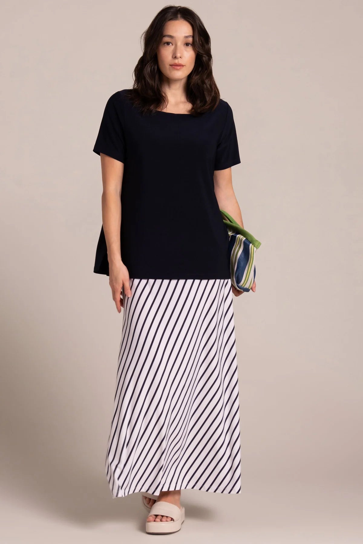 Sympli Spring/Summer 2025-22370-1-Soft Square Neck Top Short Sleeve-Navy - The Coach Pyramids