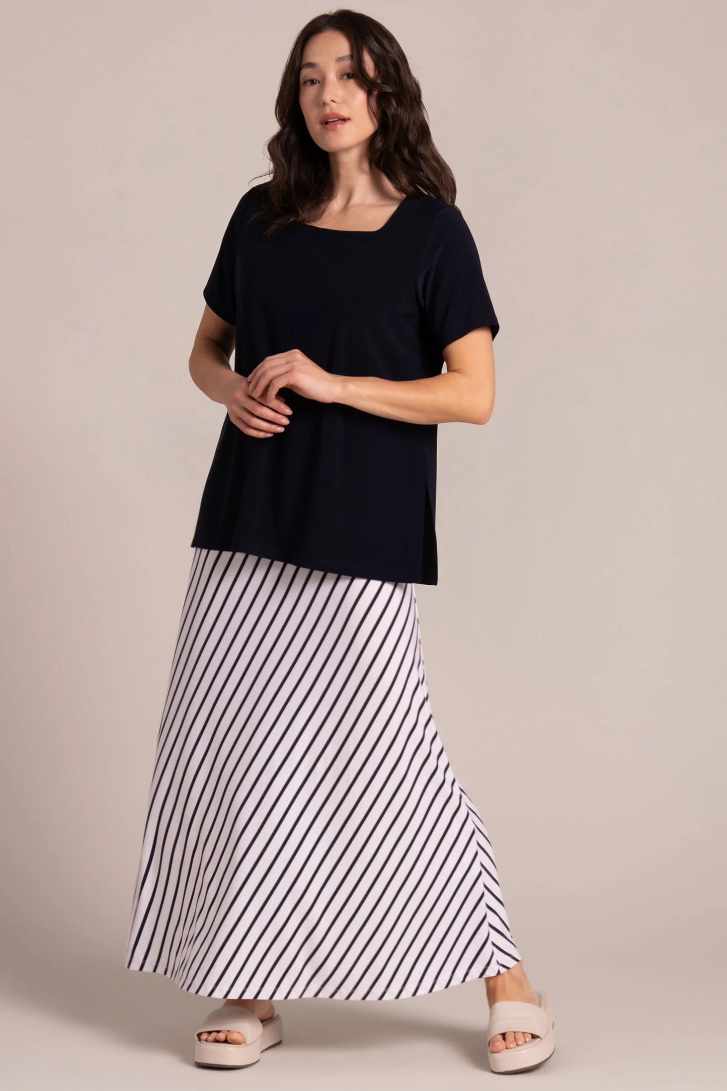 Sympli Spring/Summer 2025-22370-1-Soft Square Neck Top Short Sleeve-Navy - The Coach Pyramids