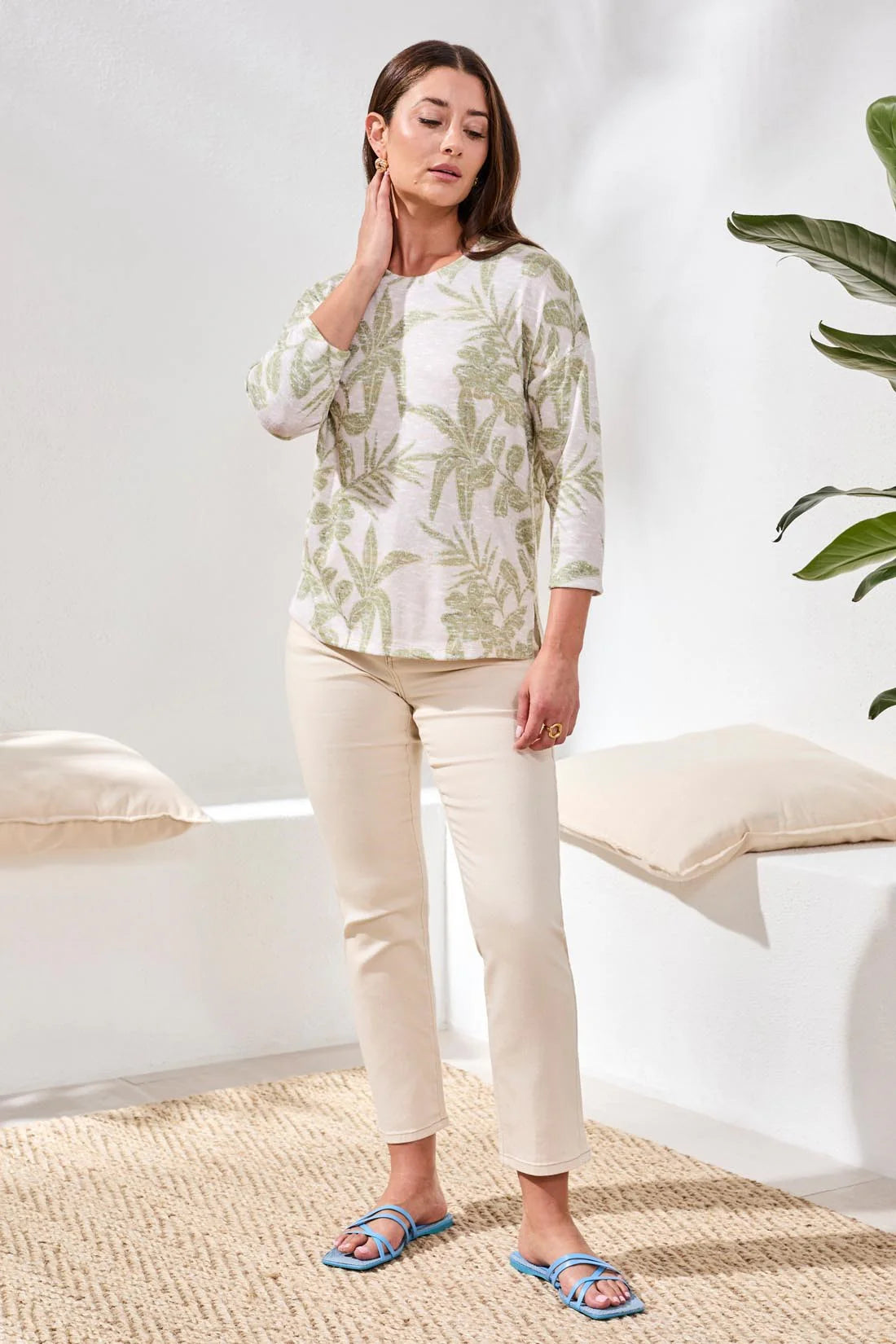 Tribal 3/4 Sleeve Crew Neck Top-6124O-2526-Kiwi Zest - The Coach Pyramids