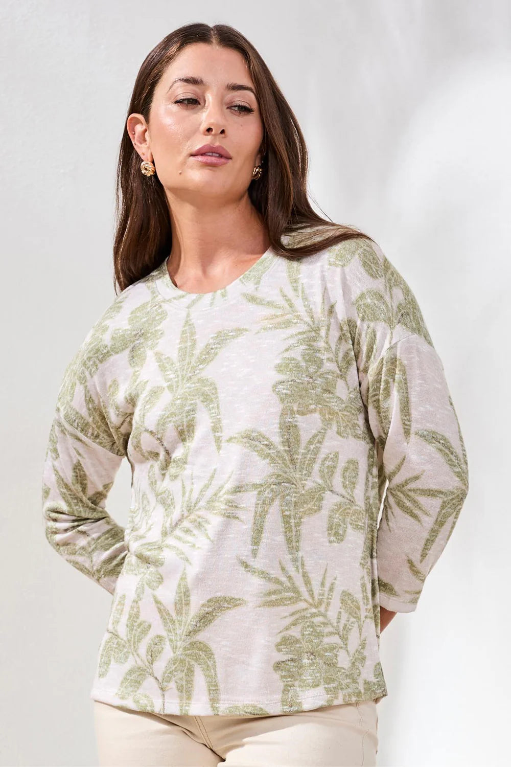 Tribal 3/4 Sleeve Crew Neck Top-6124O-2526-Kiwi Zest - The Coach Pyramids