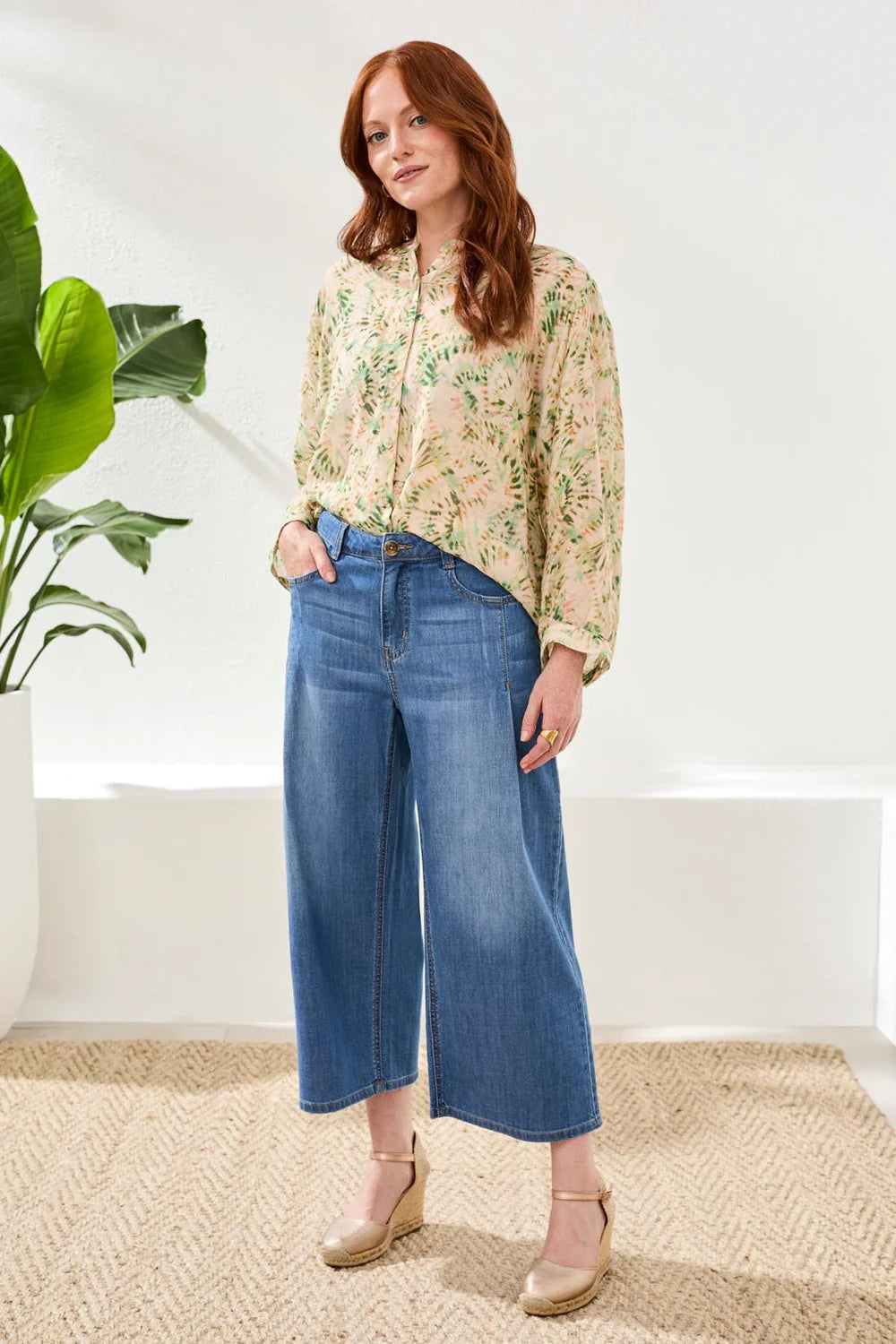 Tribal Audrey Pleated Crop Jeans-6189O-1839-Fjord Blue - The Coach Pyramids