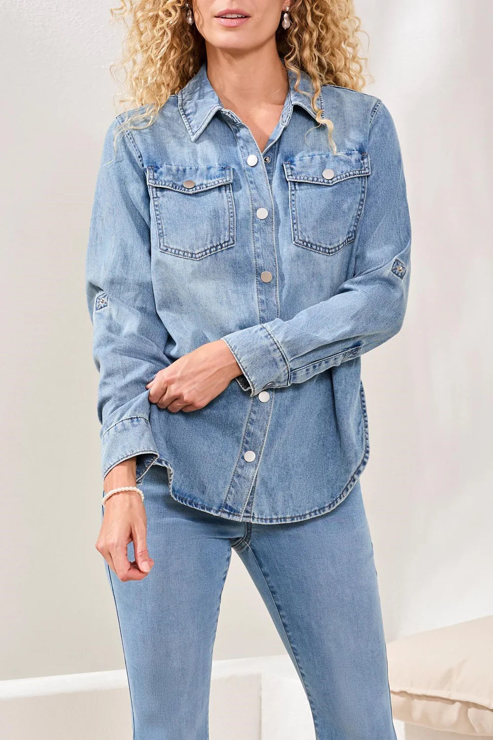 Tribal Classic Denim Shirt W/Roll Up Sleeves-6103O-1595-Ocean Wash - The Coach Pyramids