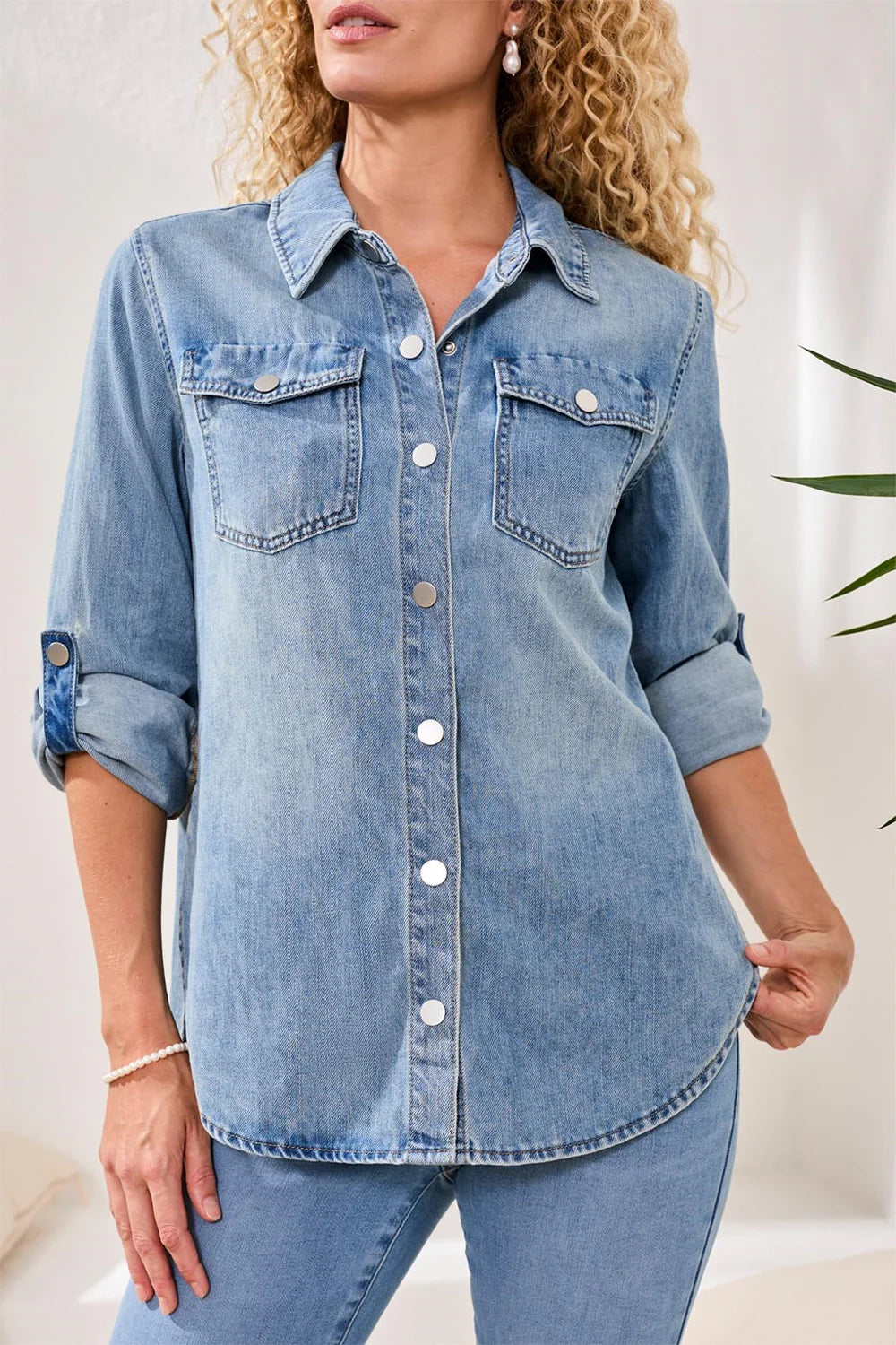 Tribal Classic Denim Shirt W/Roll Up Sleeves-6103O-1595-Ocean Wash - The Coach Pyramids