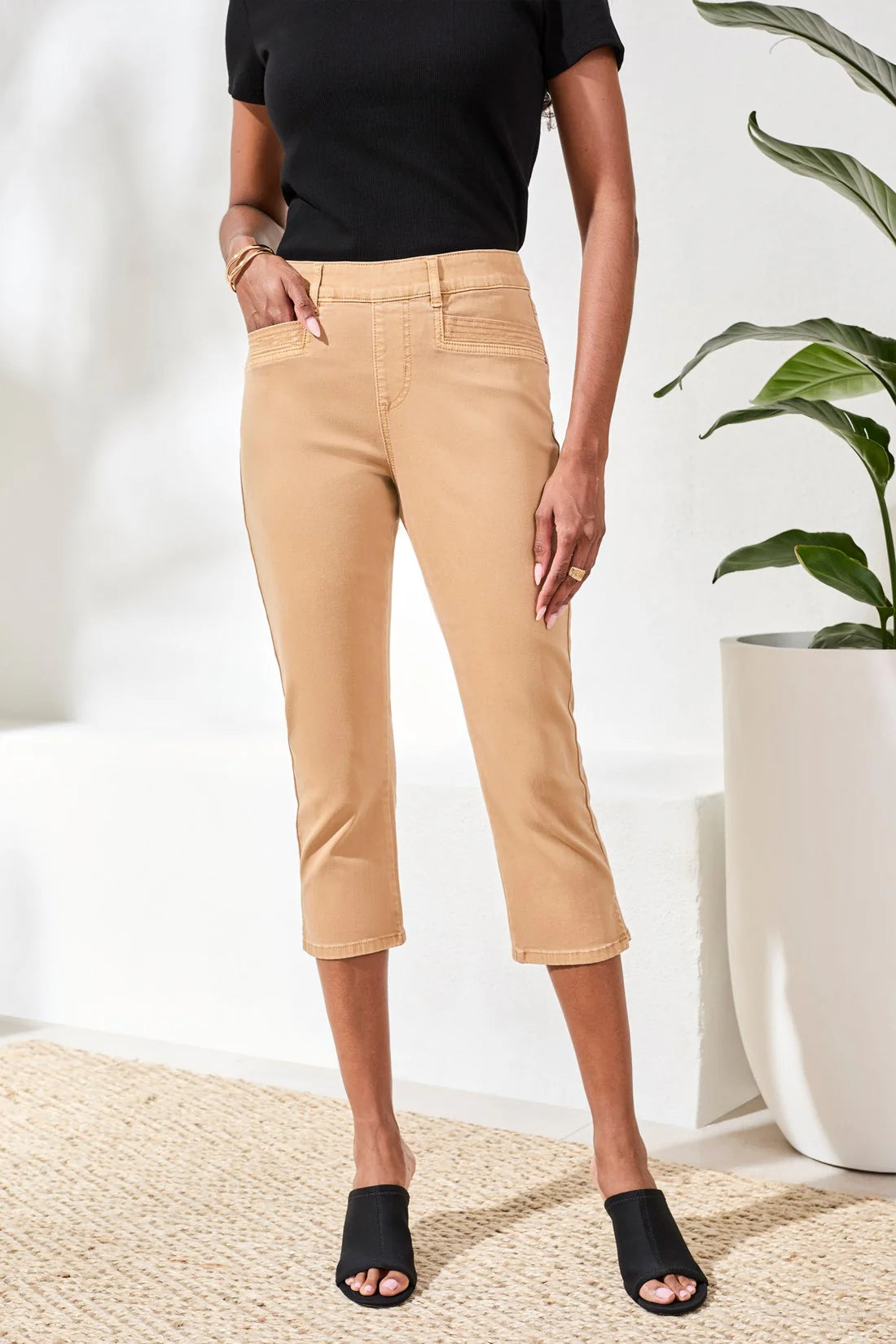 Tribal Pull On Capri W/Top Stitch Details-2442O-1855-Sesame - The Coach Pyramids