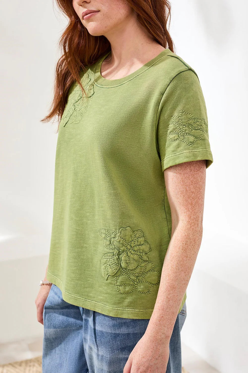 Tribal S/S Crew Neck Embroidered Applique T Shirt-6132O-2526-Kiwi Zest - The Coach Pyramids