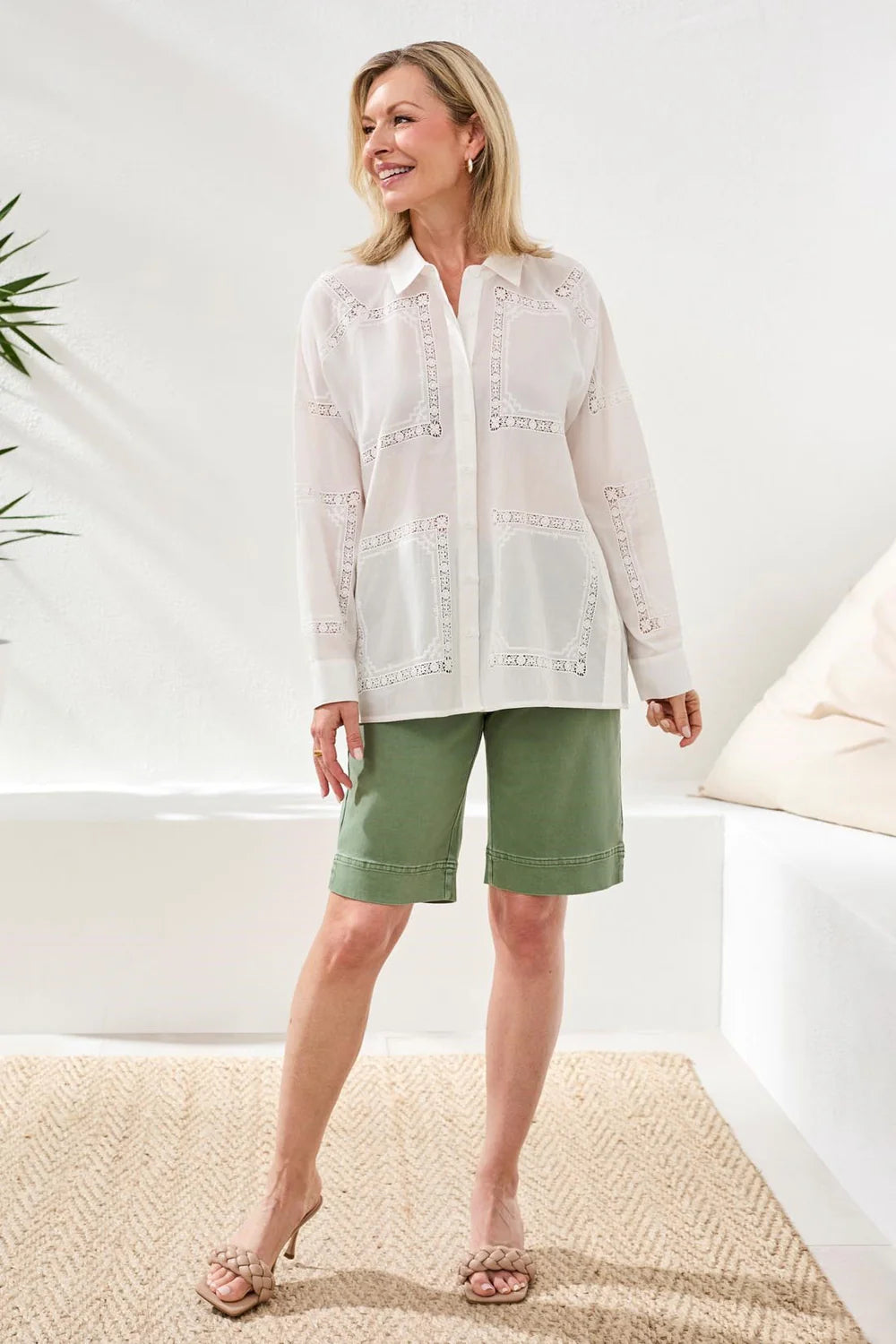 Tribal L/S Button Front Blouse W/Side Placket-3021O-0001-White - The Coach Pyramids