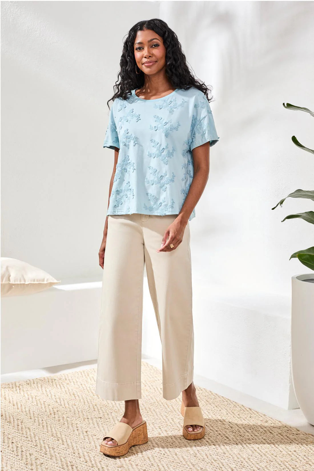 Tribal S/S Crew Neck Top-3085O-3332-Aqua Sky - The Coach Pyramids