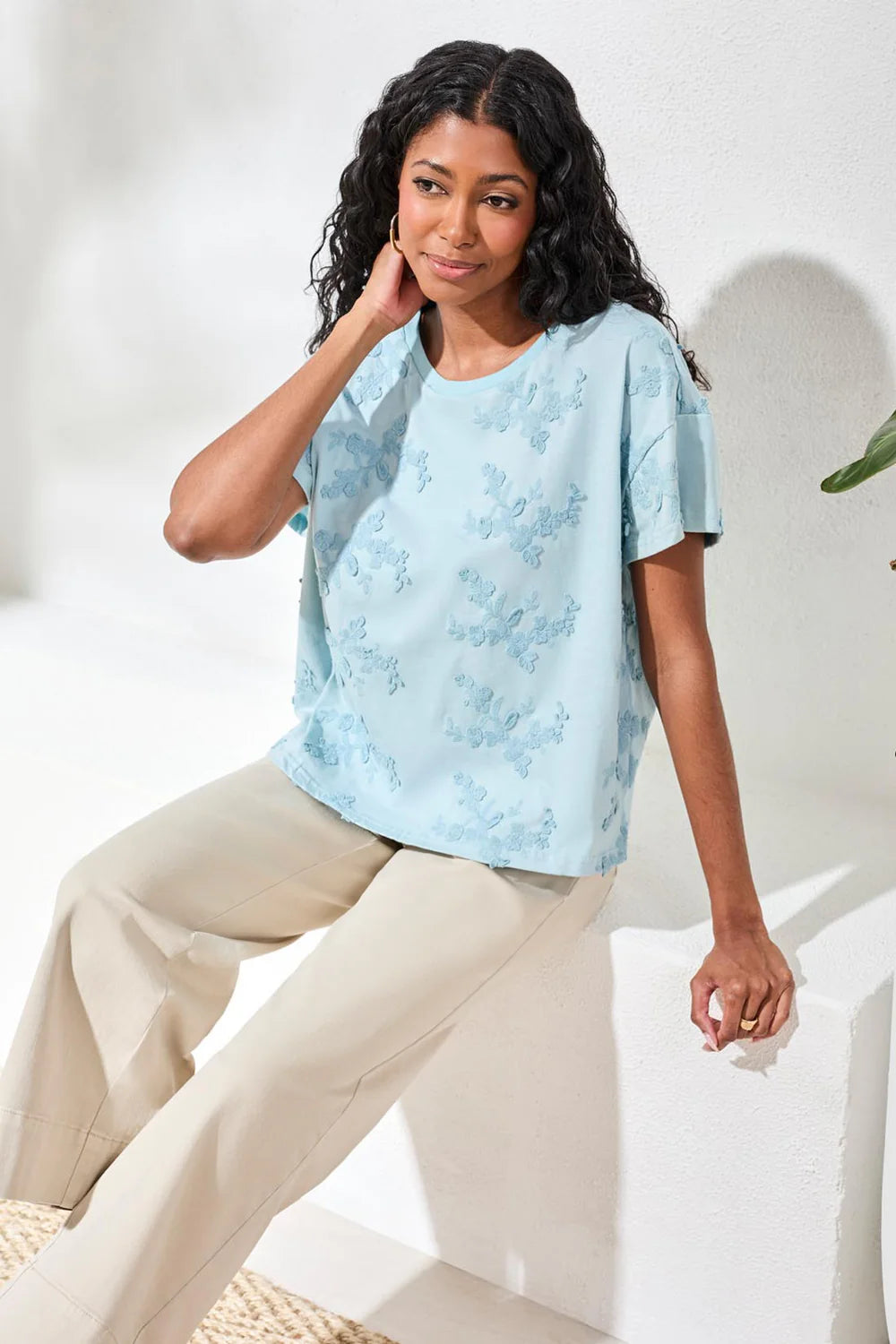 Tribal S/S Crew Neck Top-3085O-3332-Aqua Sky - The Coach Pyramids
