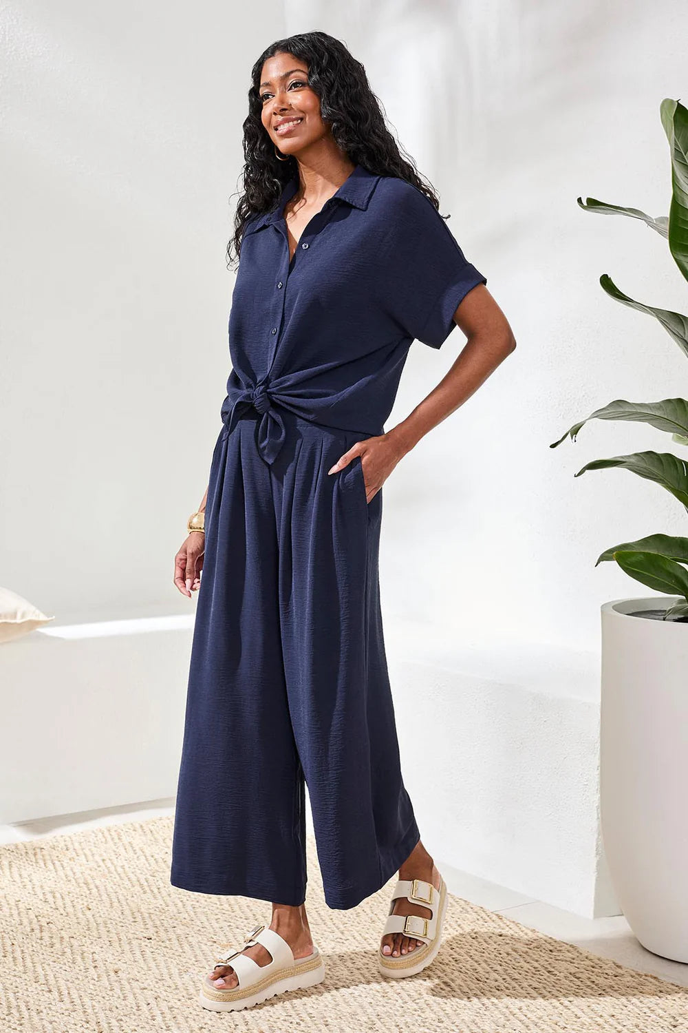 Tribal Flowy Crop Pant W/BK Elastic Waistband-6146O-2474-Nautical - The Coach Pyramids