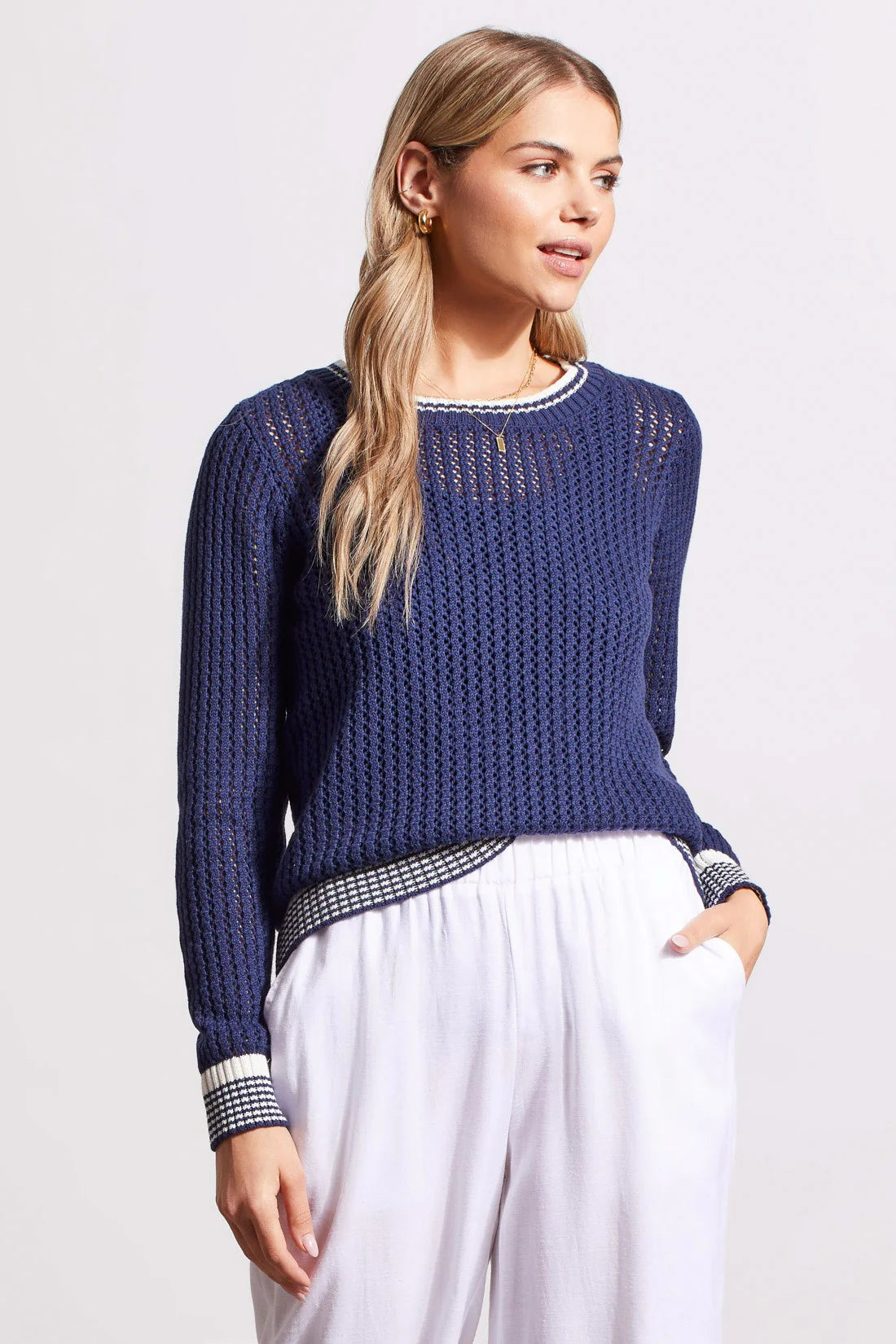 Tribal  Spring 2024-1708O/576-Crew Neck Sweater-Jet Blue - The Coach Pyramids
