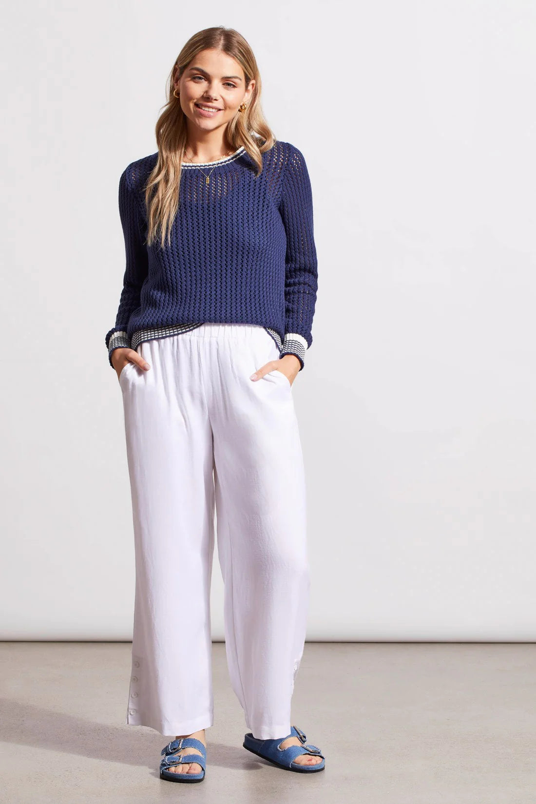 Tribal  Spring 2024-1708O/576-Crew Neck Sweater-Jet Blue - The Coach Pyramids