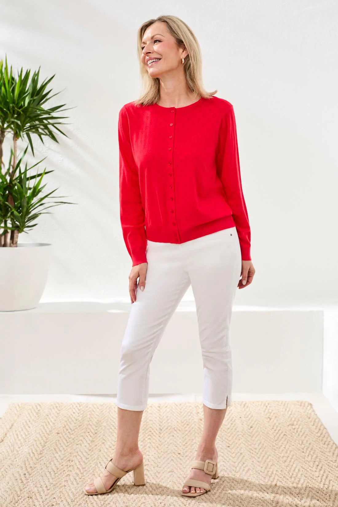 Tribal Button Down Pointelle Cardigan-6102O-2470-Rouge - The Coach Pyramids