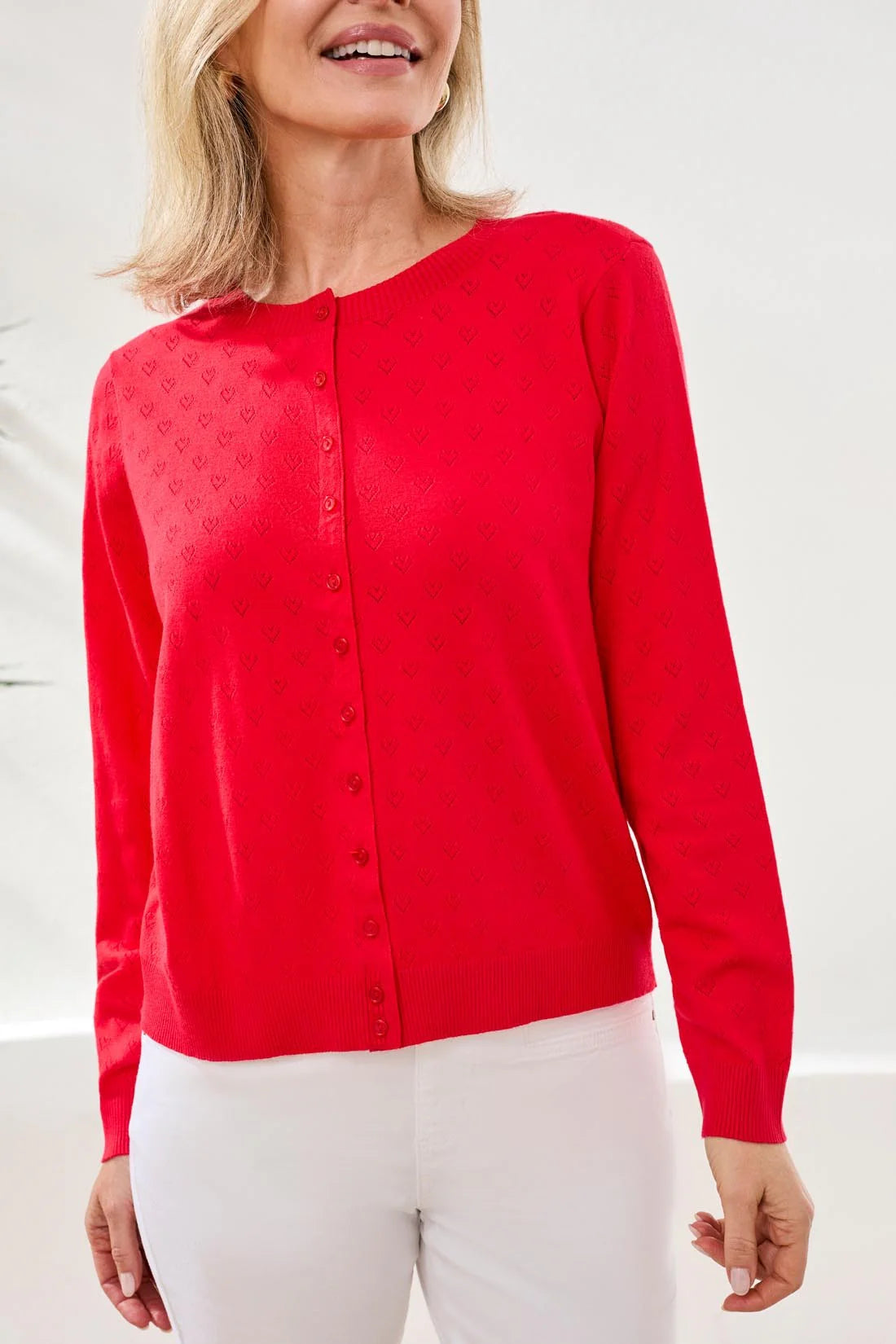 Tribal Button Down Pointelle Cardigan-6102O-2470-Rouge - The Coach Pyramids