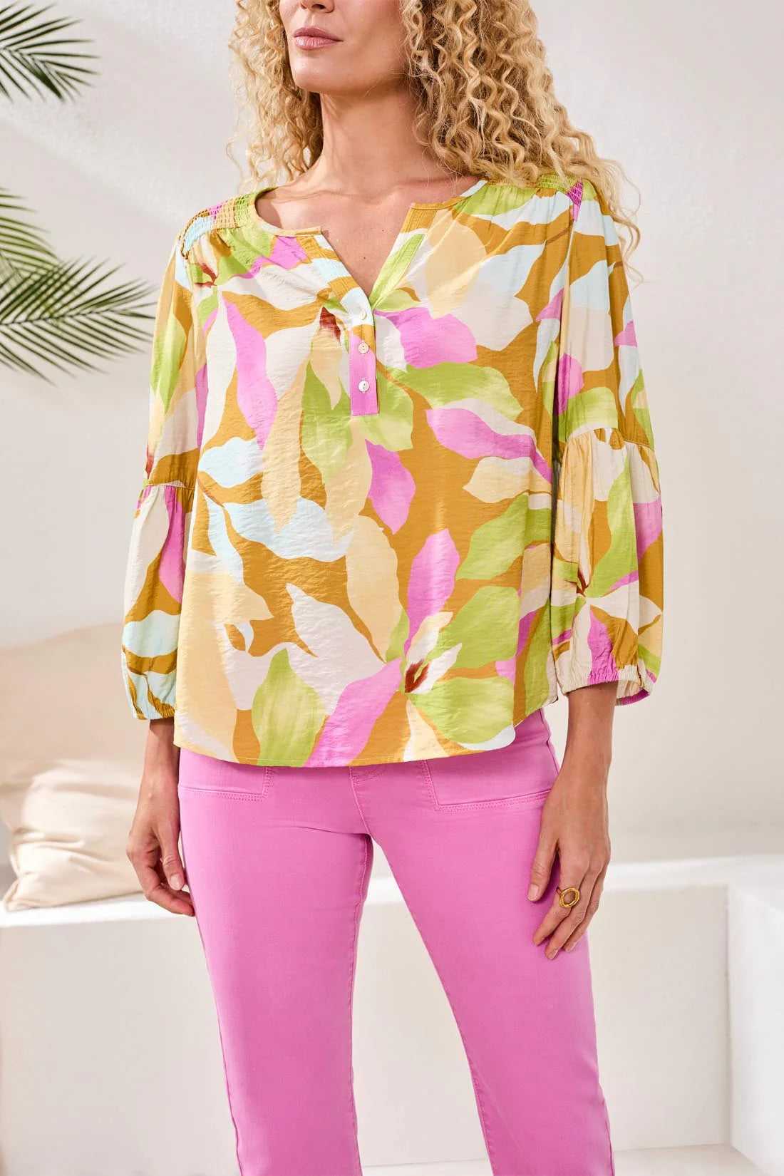 Tribal Blouse W/Smocked Yoke-2042O-1321-Wisteria - The Coach Pyramids