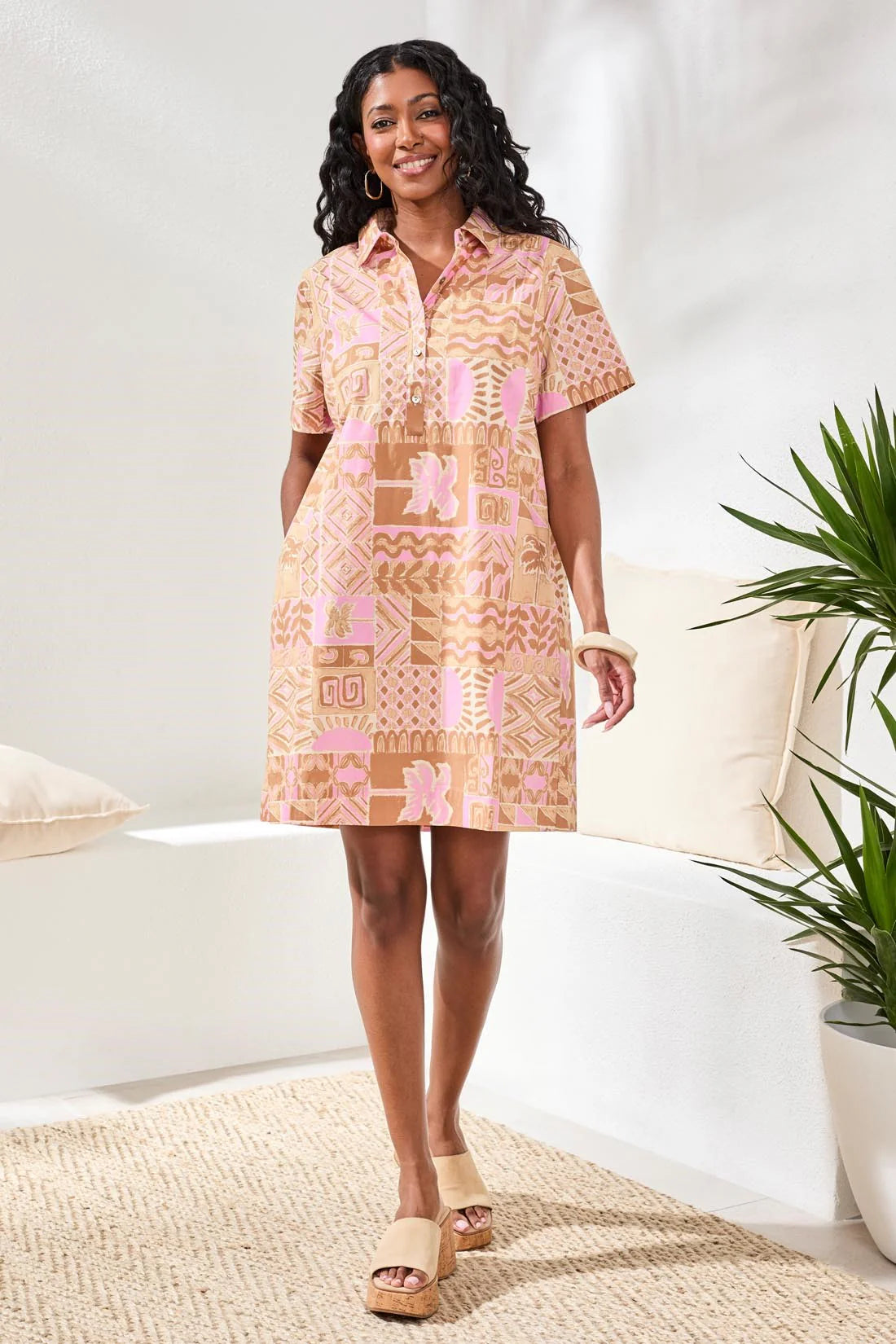 Tribal 1/2 Button Placket Dress-2437O-1321-Wisteria - The Coach Pyramids