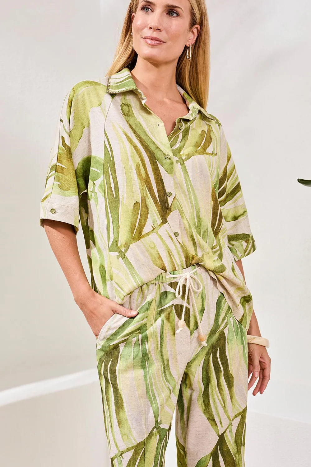 Tribal Dolman Elbow Sleeve Blouse-3069O-0584-Mint Leaf - The Coach Pyramids