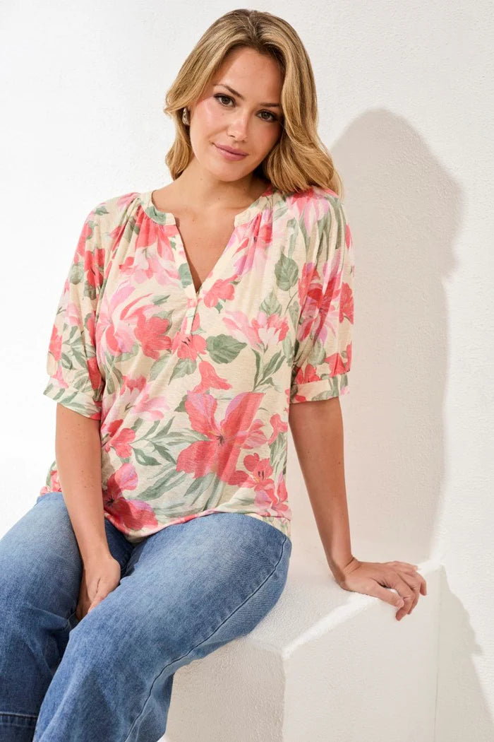 Tribal Elbow Sleeve Henley Top-3035O-1821-Canvas - The Coach Pyramids