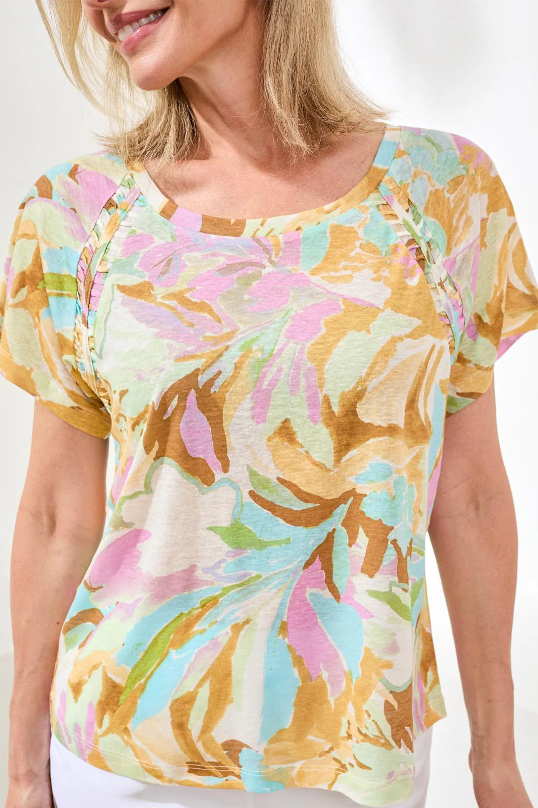 Tribal Scoop Neck Top W/Pleating Detail-2435O-1321-Wisteria - The Coach Pyramids