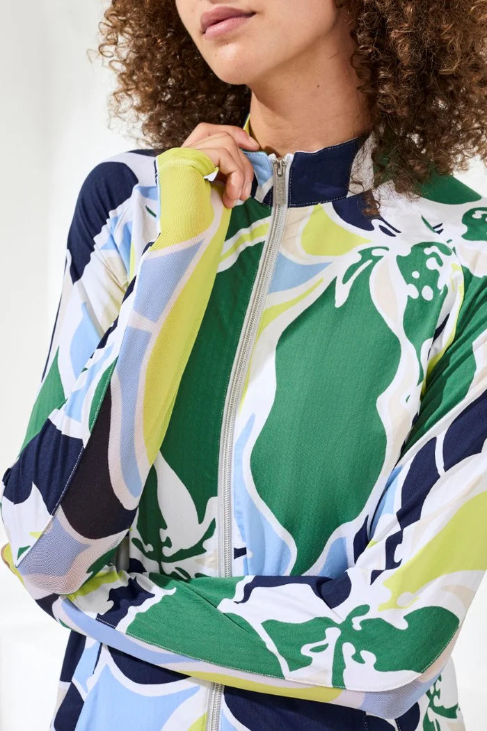 Tribal Printed Mock Neck Cardigan-1817O-2773-Floral Lime - The Coach Pyramids