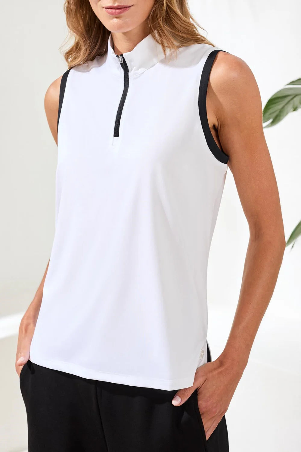 Tribal Sleeveless Zip Mock Neck Top-3018O-0001-White - The Coach Pyramids