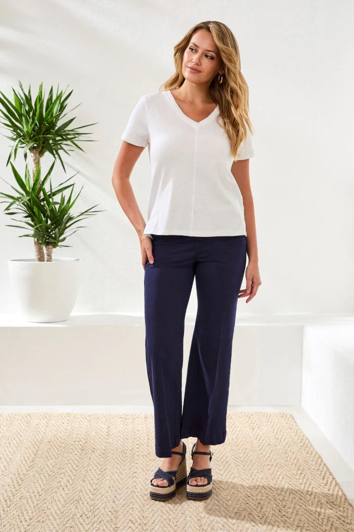 Tribal V Neck Top W/Rib Combo-3052O-0001-White - The Coach Pyramids