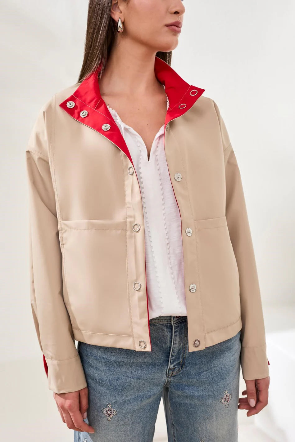 Tribal Snap Front Reversible Jacket-2494O-1221-Sangria - The Coach Pyramids