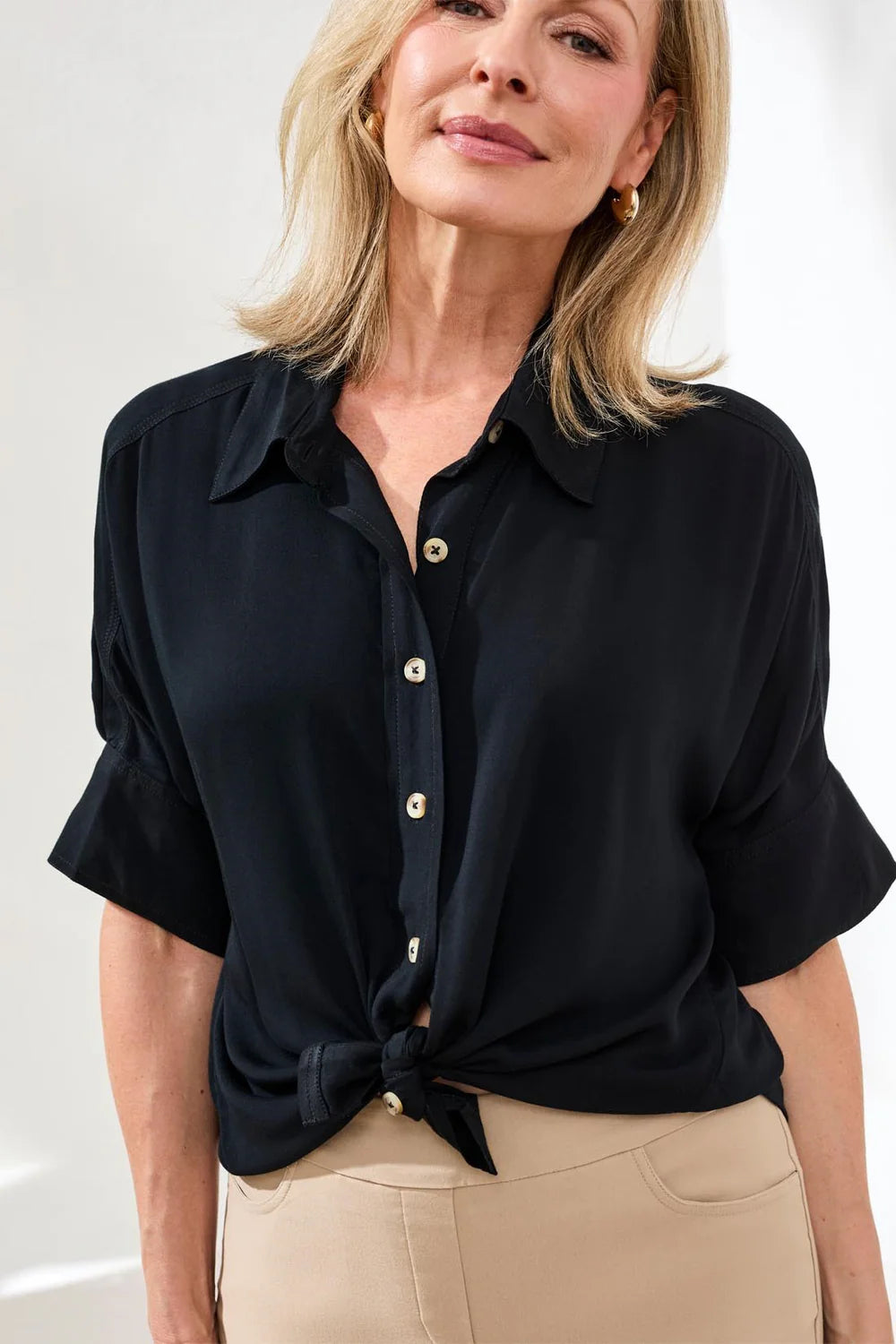 Tribal Elbow Sleeve Front Blouse-3112O-0002-Black - The Coach Pyramids