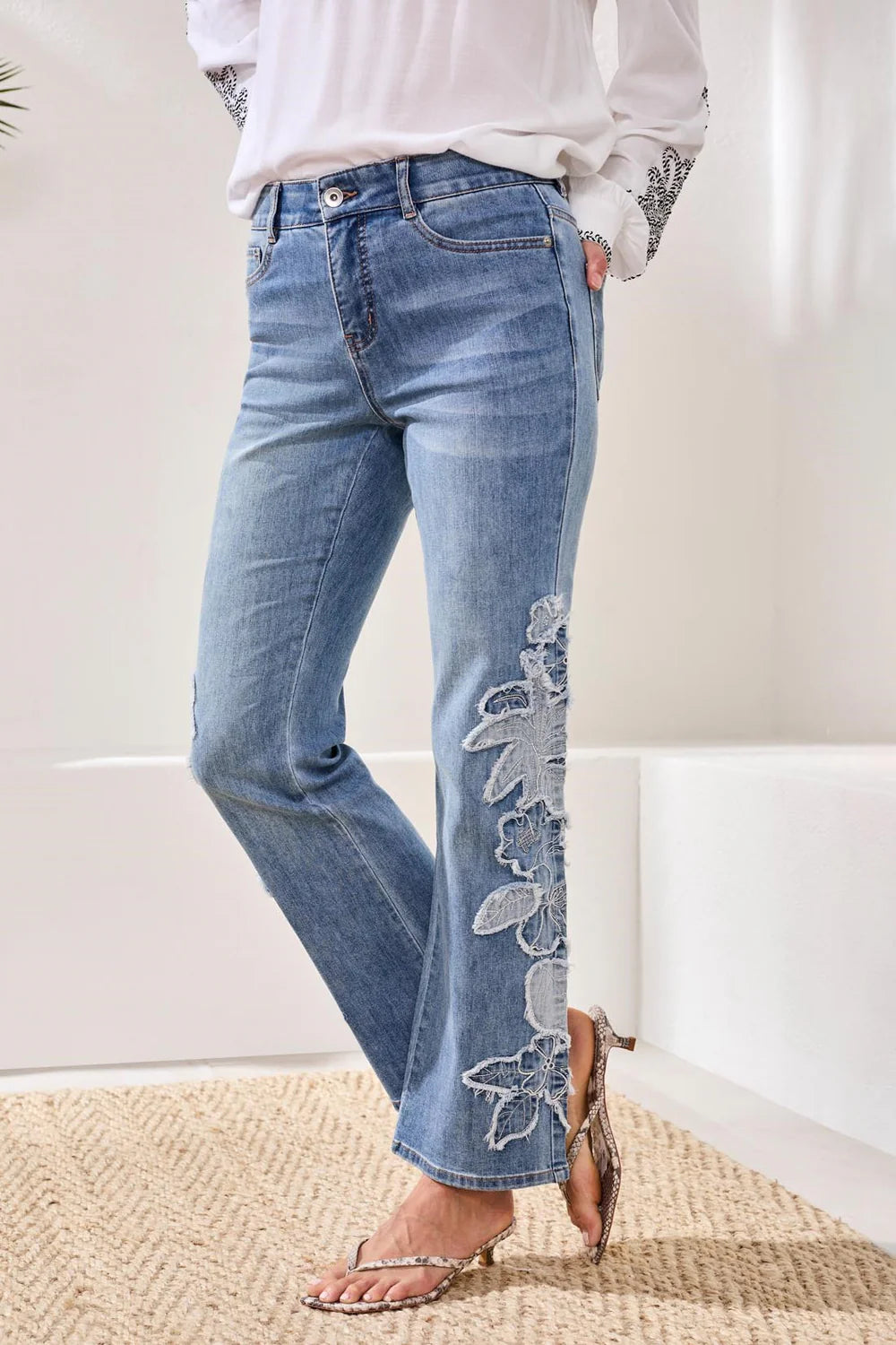 Tribal Sophia Curvy Flare W/Denim Applique-6107O-1459-Pebble Blue - The Coach Pyramids