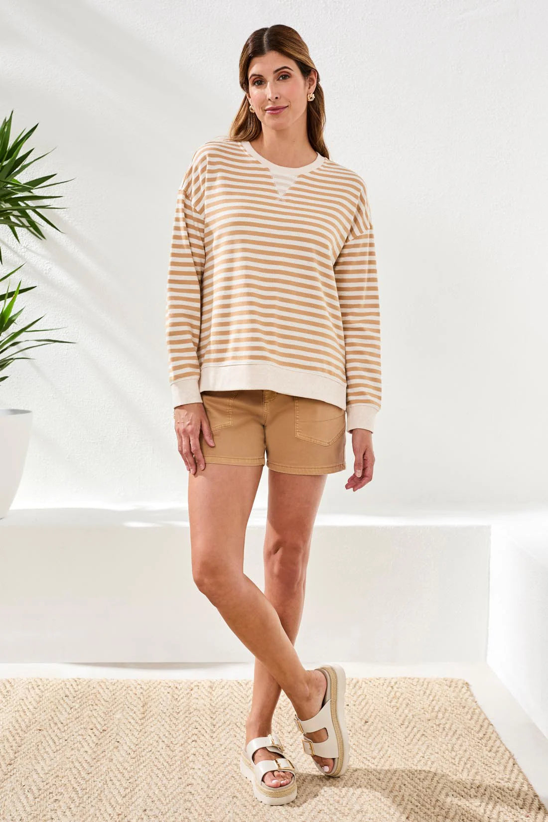 Tribal Crew Neck Top W/Combo-2487O-1855-Sesame - The Coach Pyramids
