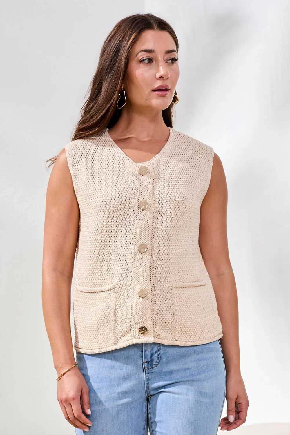 Tribal Sweater Vest W/Pockets And Fancy Buttons-6208O-2527-Coco Cream - The Coach Pyramids