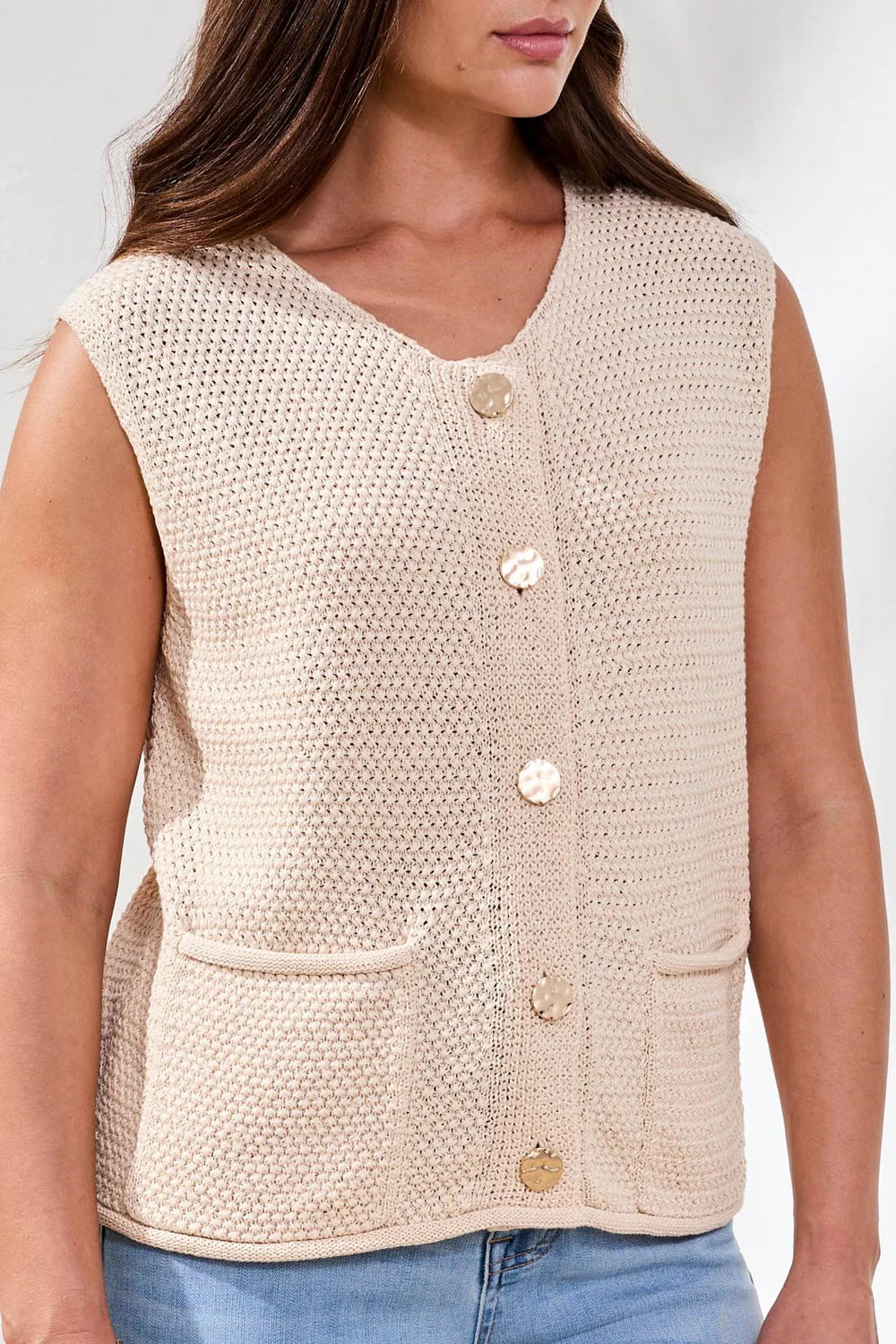 Tribal Sweater Vest W/Pockets And Fancy Buttons-6208O-2527-Coco Cream - The Coach Pyramids