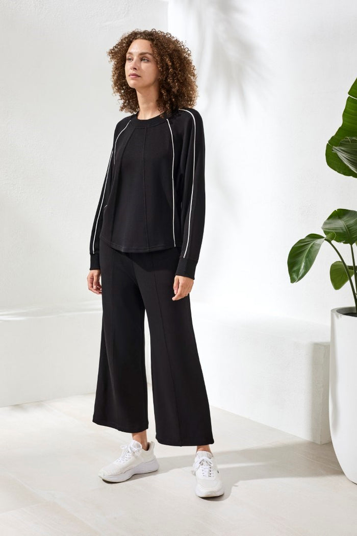 Tribal Crew Neck Dolman Top W/Piping-2451O-0002-Black - The Coach Pyramids
