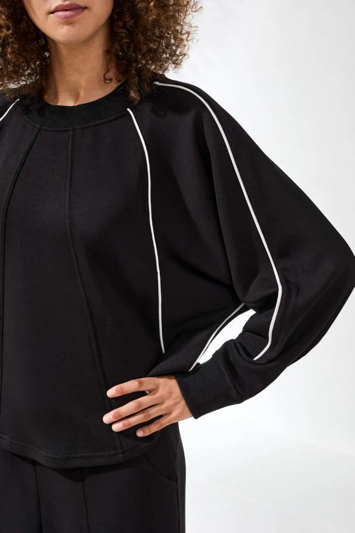 Tribal Crew Neck Dolman Top W/Piping-2451O-0002-Black - The Coach Pyramids