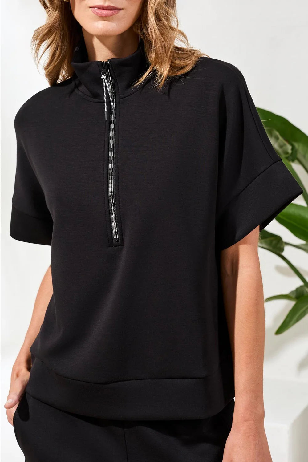 Tribal S/S Mock Neck Top W/Zipper-3019O-0002-Black - The Coach Pyramids