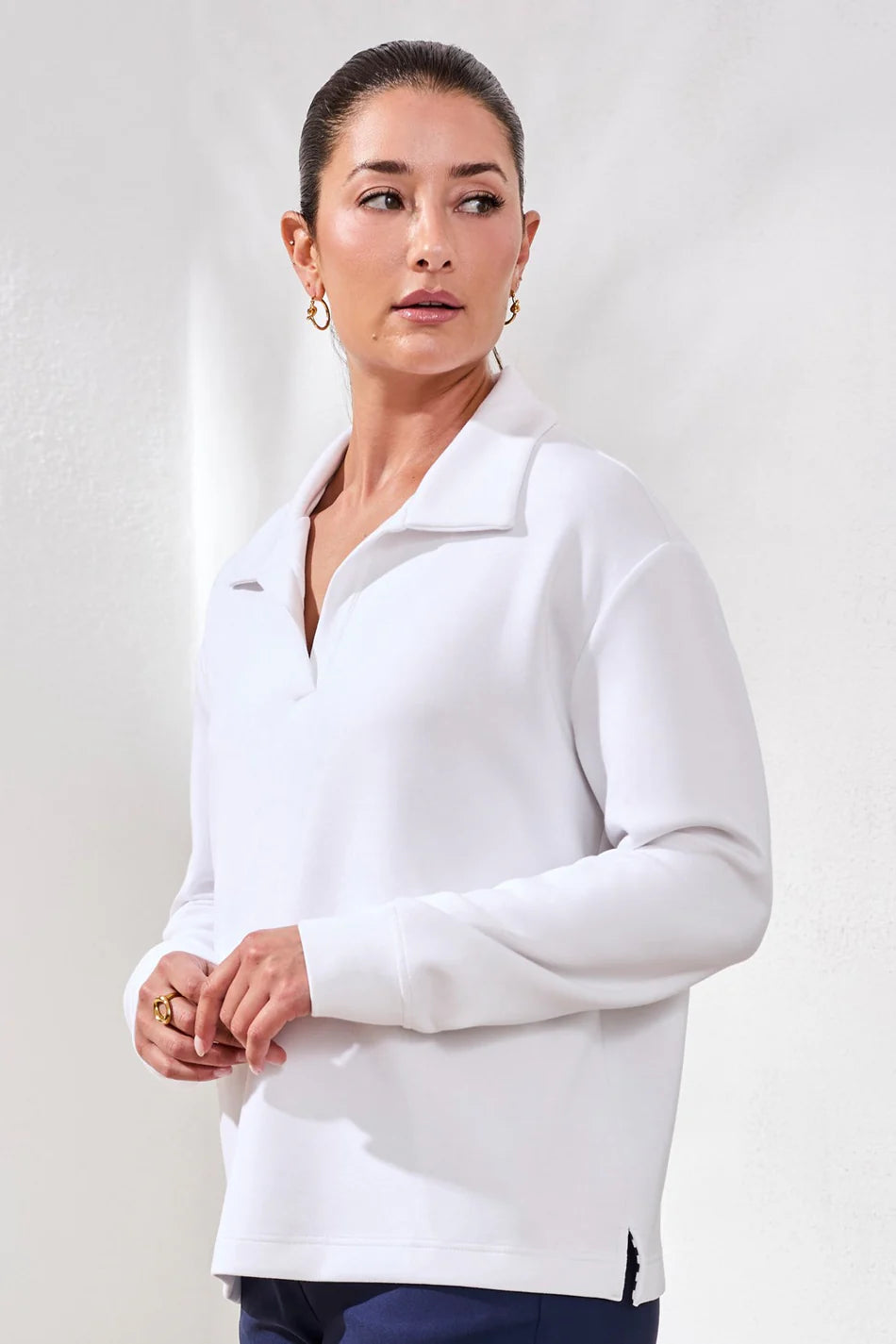 Tribal Techno Lux Johnny Collar Top-2488O-0001-White - The Coach Pyramids