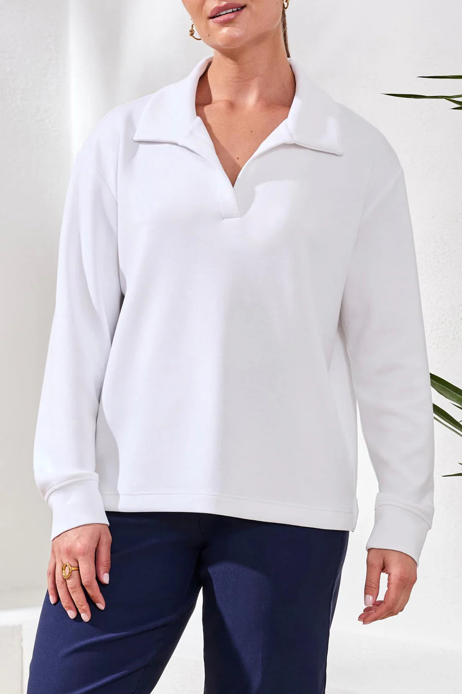 Tribal Techno Lux Johnny Collar Top-2488O-0001-White - The Coach Pyramids