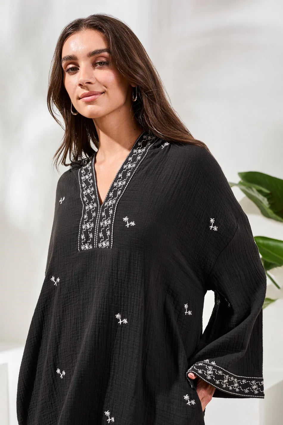Tribal Tunic Dress W/Embroidery Detail-2428O-0002-Black - The Coach Pyramids