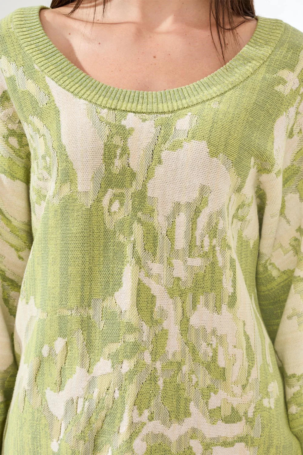 Tribal U Neck Jacquard 3/4 Sleeve Sweater-6160O-1252-Lemon Grass - The Coach Pyramids