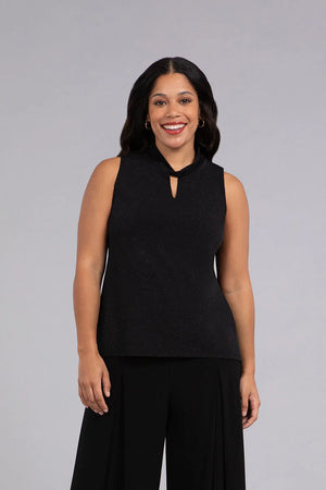 Sympli Fall 2023-21204SJ-Twist Collar Tank-Black Sparkle - The Coach Pyramids