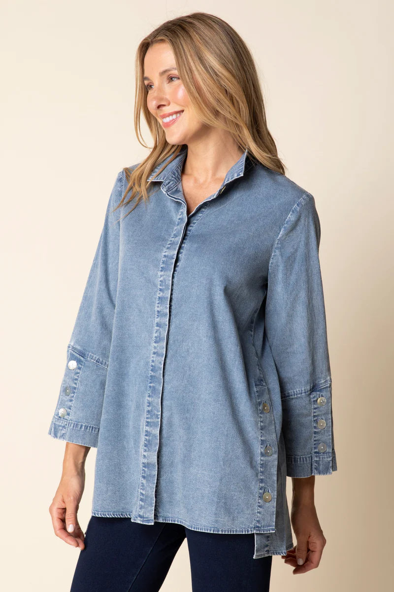 Habitat-H15521-Side Button Tunic-LT Denim - The Coach Pyramids