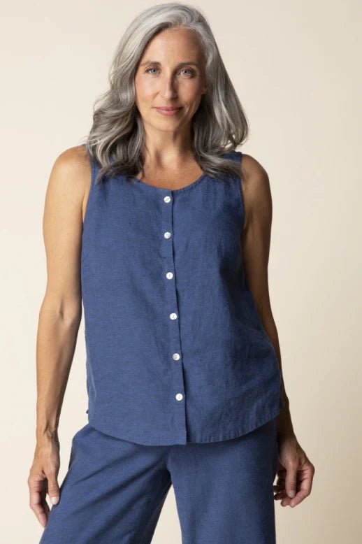 Habitat-H41506-Pleat Back Button Tank-Navy - The Coach Pyramids