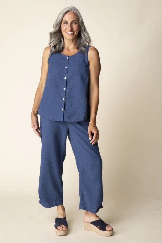 Habitat-H41506-Pleat Back Button Tank-Navy - The Coach Pyramids