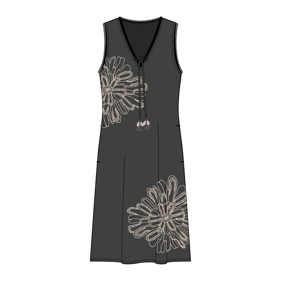 Tribal Sleeveless V Neck Dress W/Embroidery Detail-957O-0001-Black - The Coach Pyramids
