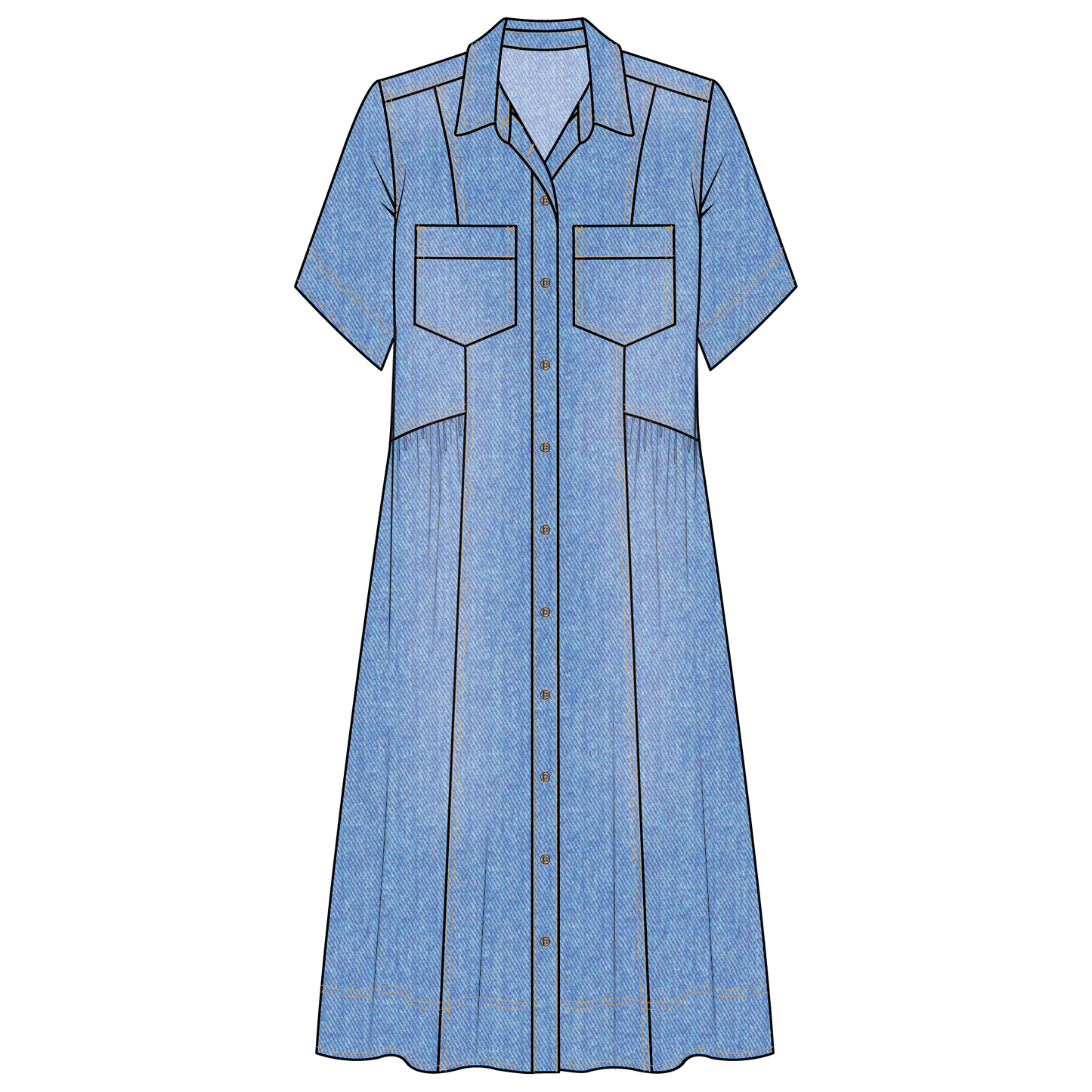 Tribal Button Down Flowy Dress W/Pockets-6190O-1839-Fjord Blue - The Coach Pyramids