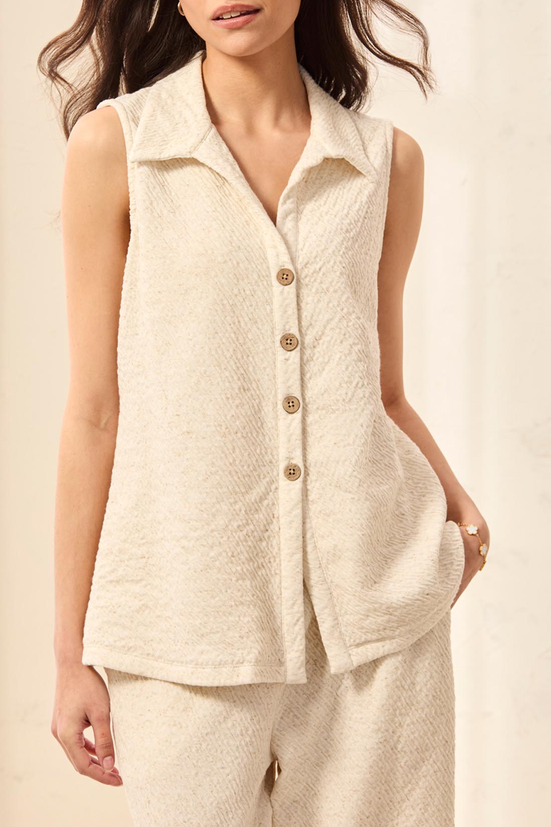 Tribal Sleeveless Button Down Top-2453O-1821-Canvas - The Coach Pyramids